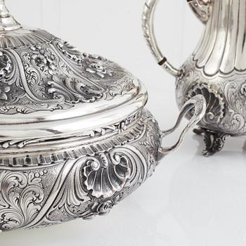 Coffee and tea set, 5 pieces, sterling silver, 1900s, ATN, Bogota, Colombia.