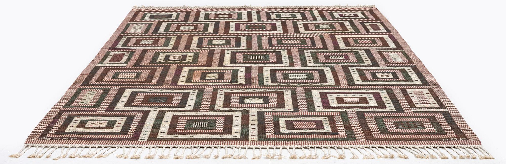 Ann-Mari Forsberg, a carpet, "Tvistrutan", flat weave, c. 275 x 195 cm, signed AB MMF AMF.