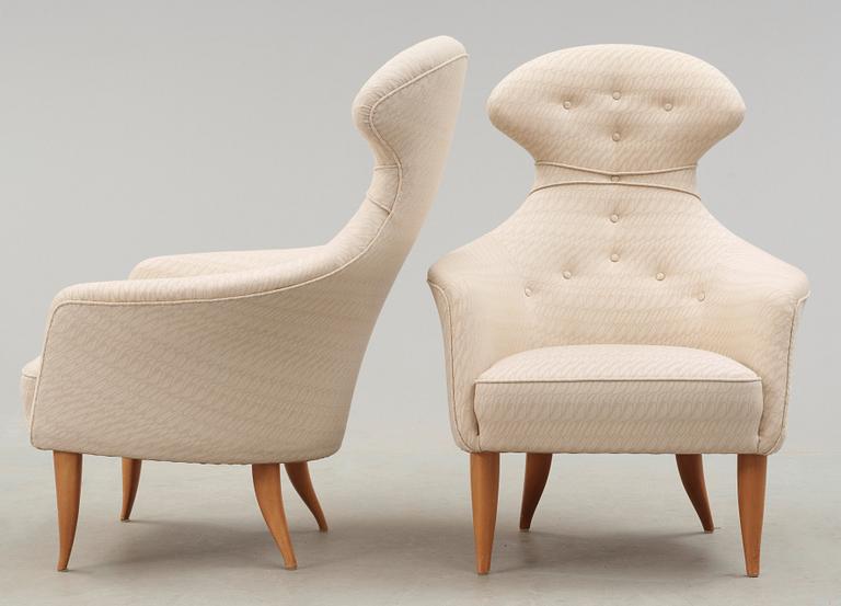 A pair of Kerstin Hörlin Holmquist 'Stora Eva' armchairs, Paradise group, Triva-series, Nordiska Kompaniet, 1950's-60's.