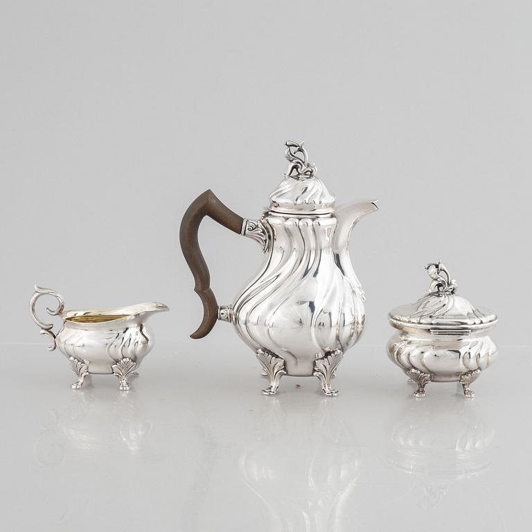 A three piece silver coffee set, mark of CG Hallberg, Stockholm 1944-1946.