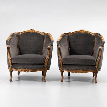 Armchairs, a pair, Rococo style, 20th century.