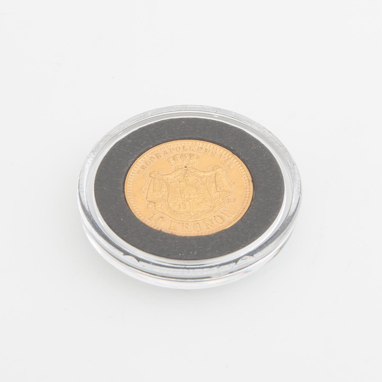 Guldmynt Sverige, Oscar II 10 kr, 1883, felpräglat.