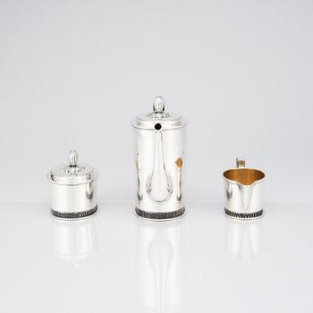 Carl Fredrik Carlman, a set of three pcs coffee service Stockholm 1947, silver.