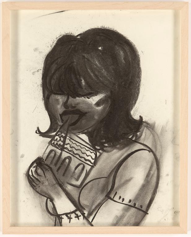 Helene Billgren, charcoal on paper, 1988, signed on label verso.