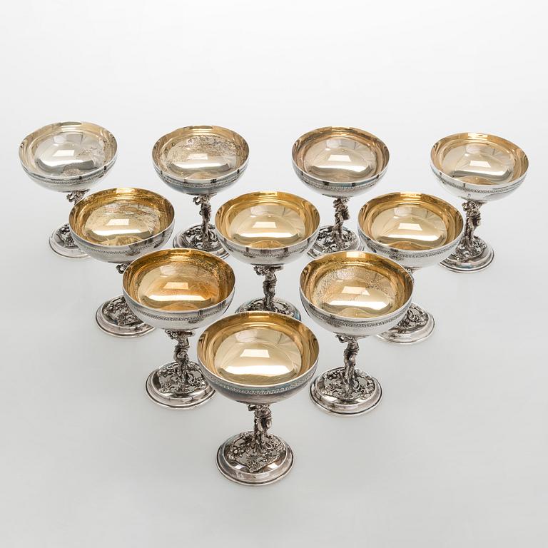 Dessertskålar, 10 st, sterling silver, Spanien, 1900-talets mitt.