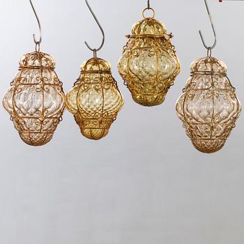Four mid 20th century glass ceiling lamps from Murano, Venice Italy.