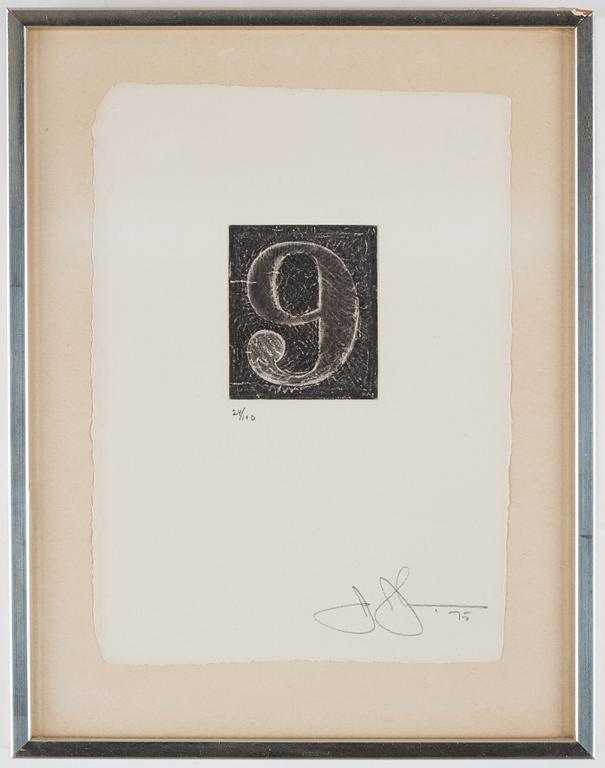 Jasper Johns, "9" ur "0-9 (A set of Ten Numerals)".