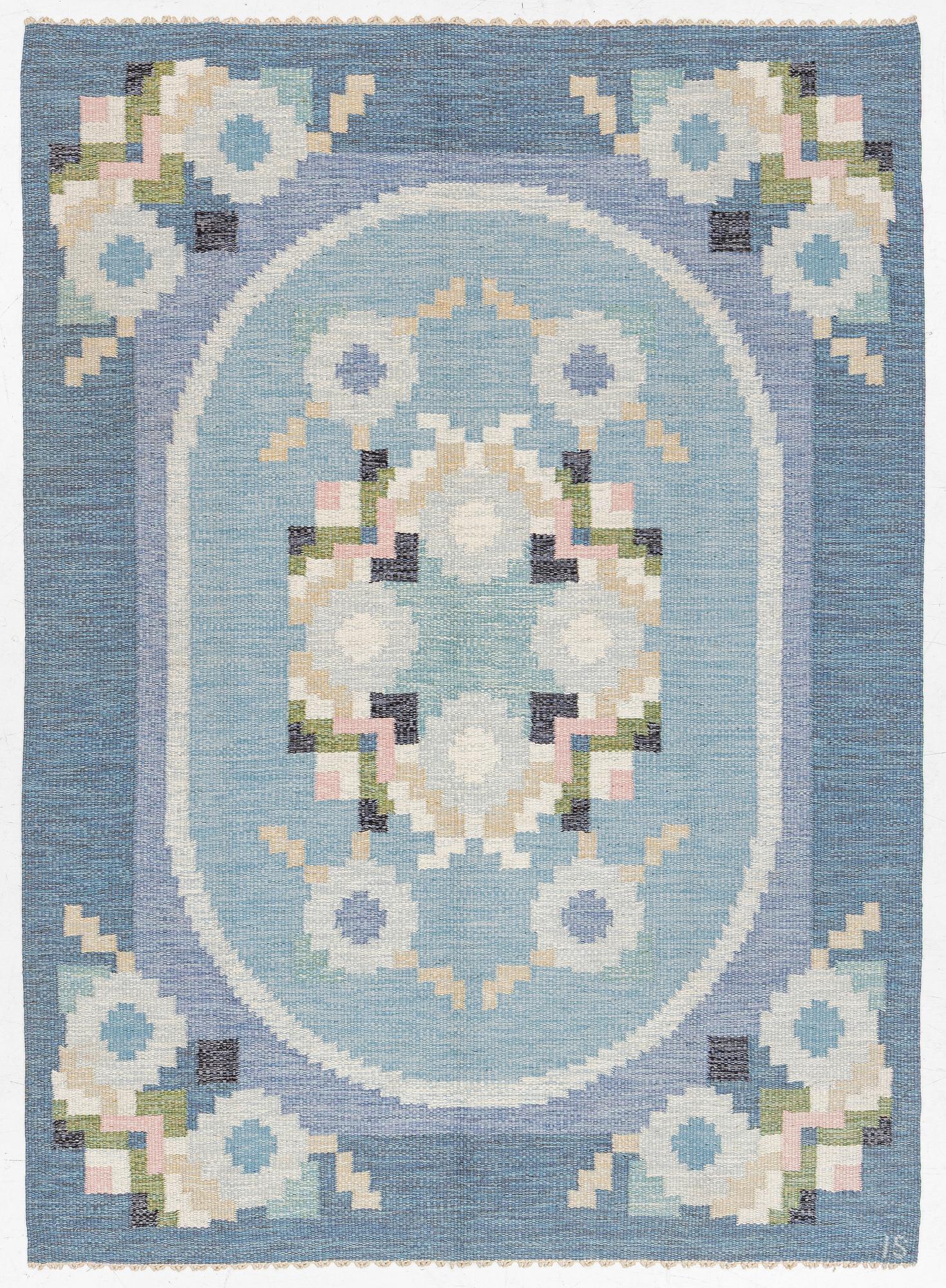 Ingegerd Silow, Rug, "Malmsjön" flat weave, signed IS, approx. 230 x 170 cm.