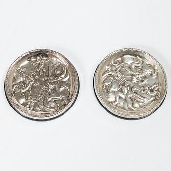 Guldsmedsaktiebolaget (GAB), Ashtrays, 4 pieces, silver and Bakelite, Stockholm, 1946–1968.