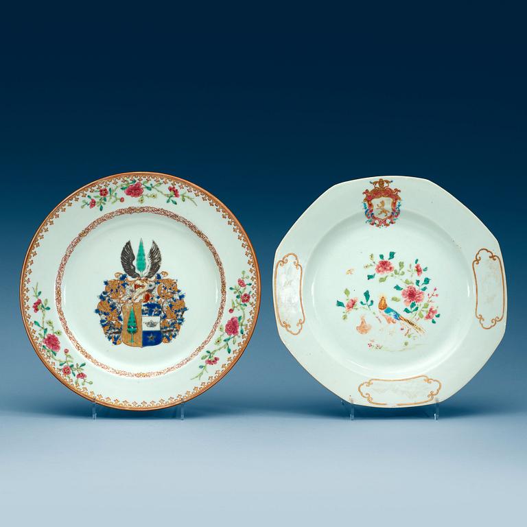Two armorial dinner plates, Qing dynasty, Qianlong (1736-95).