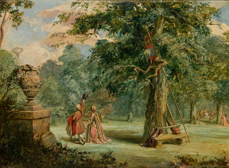 Okänd konstnär, 1800-tal, Umgänge i parken.