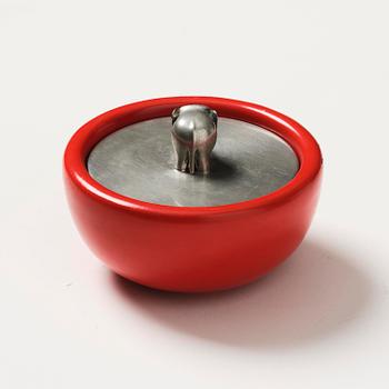 Josef Frank, a red lacquered brass bowl with a pewter cover, Firma Svenskt Tenn, Stockholm, 1949.