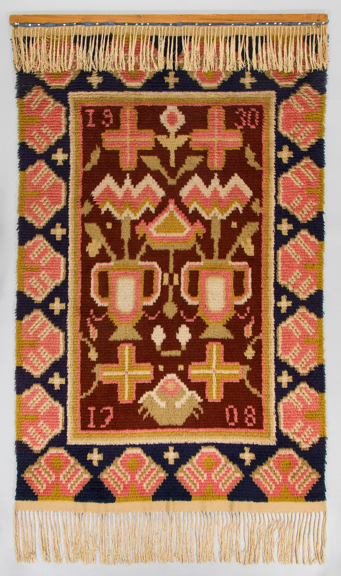 Ryijy, Keski-Häme-malli, päivätty 1708-1930, valmistaja Suomen Käsityön Ystävät. Noin 219x136 cm.