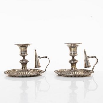Johan Petter Grönvall, A pair of Swedish Empire silver chambersticks, mark of Johan Petter Grönvall, Stockholm 1831.