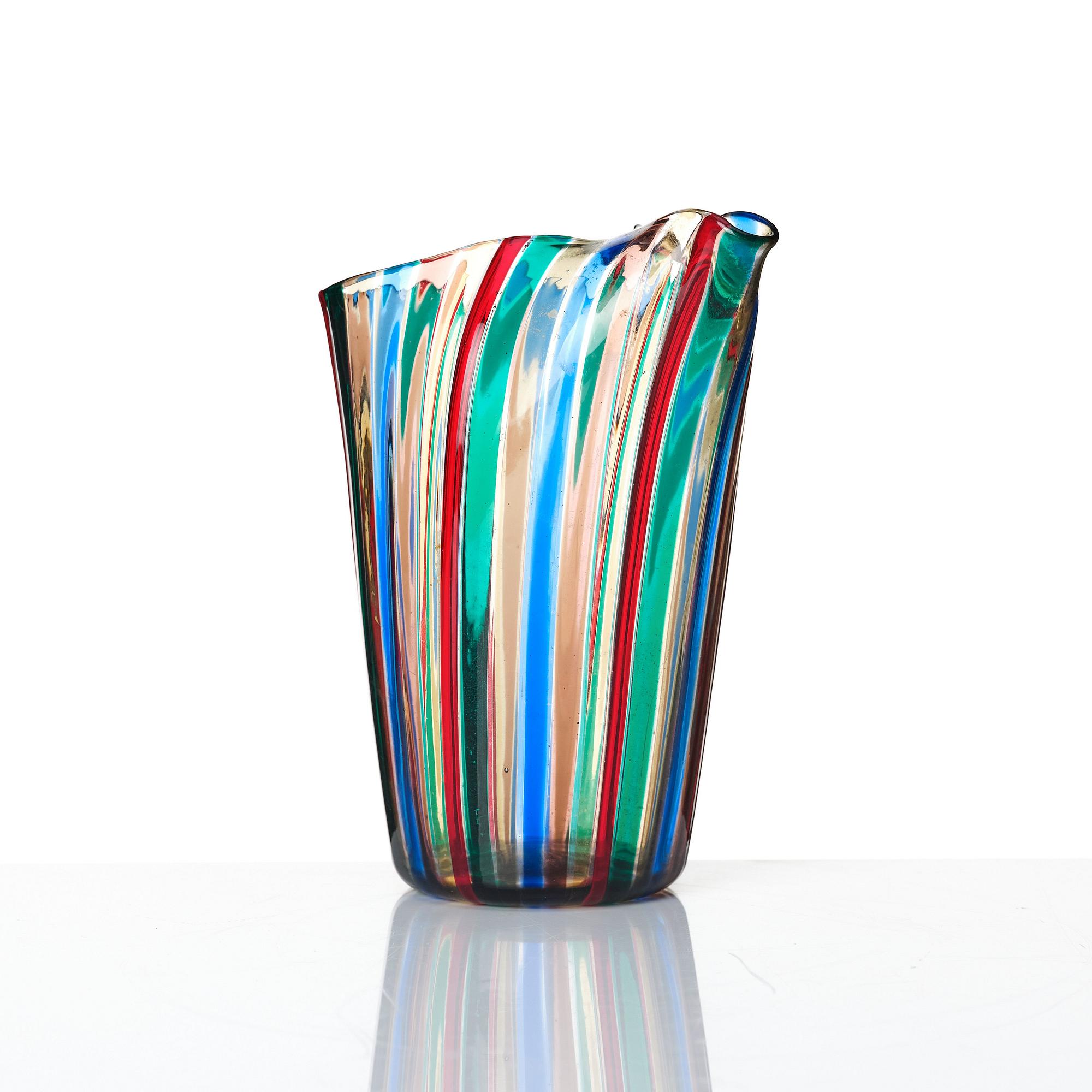 Gio Ponti, a 'Canne' glass pitcher and 9 glasses, Venini, Murano, Italy 1950-60s.