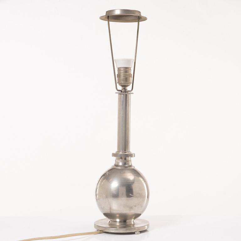 A Swedish Grace pewter table lamp, 1920's.