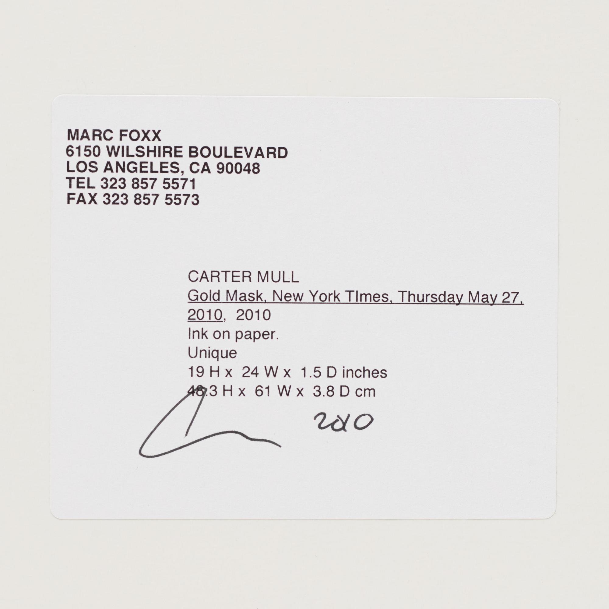Carter Mull, "Gold Mask, New York Times, Thursday May 27, 2010".