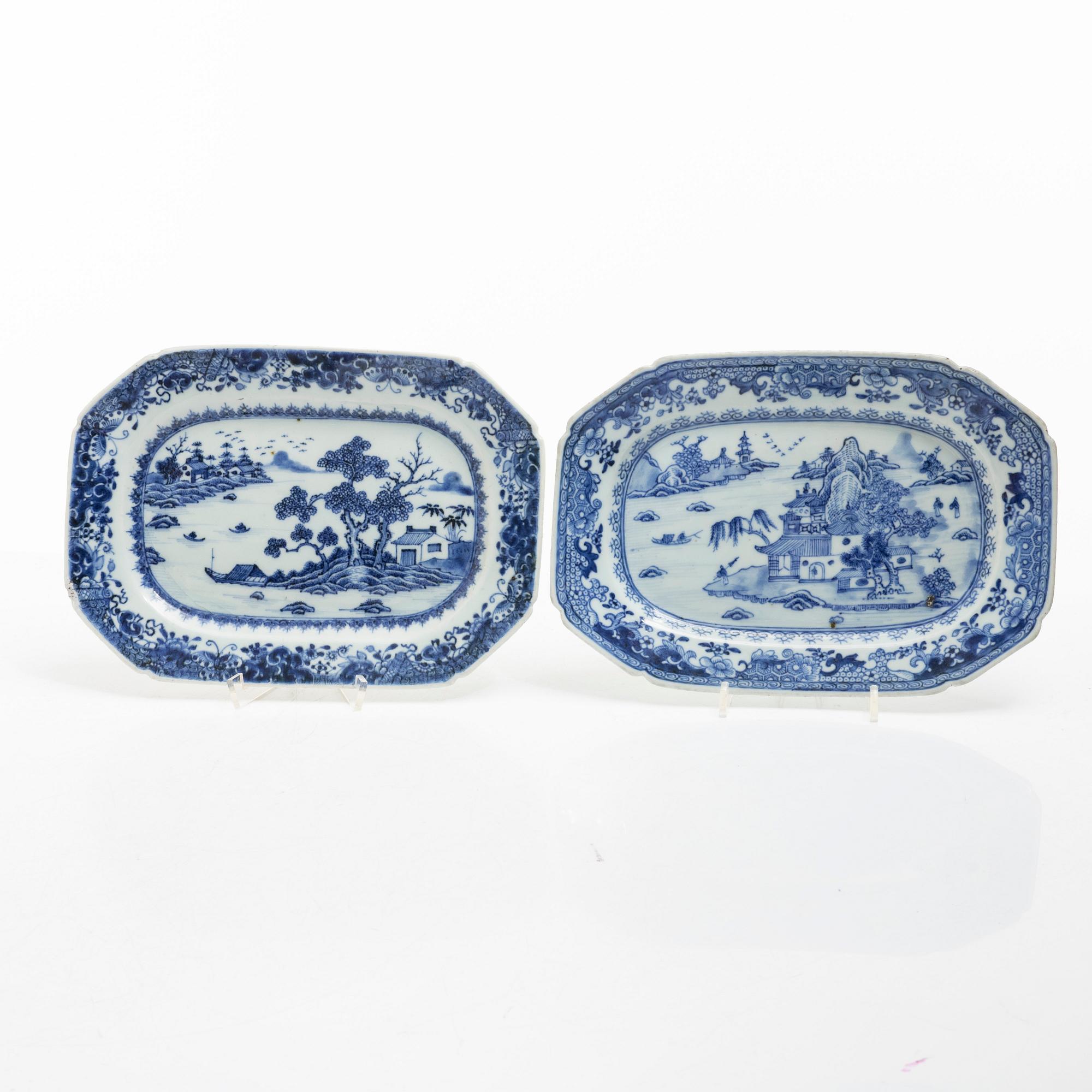Three blue and white porcelain serving dishes, China, Qianlong (1736-95).
