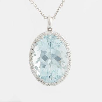 Pendant with oval aquamarine and brilliant-cut diamonds, with chain.