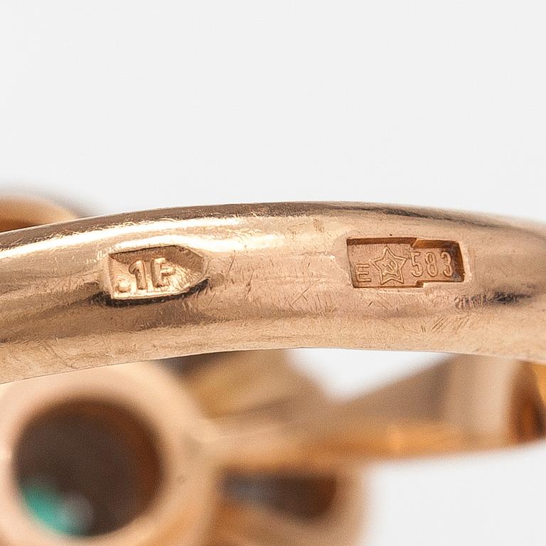 Ring, 14K guld, diamanter ca 0.40 ct tot och smaragd. Jerevan.
