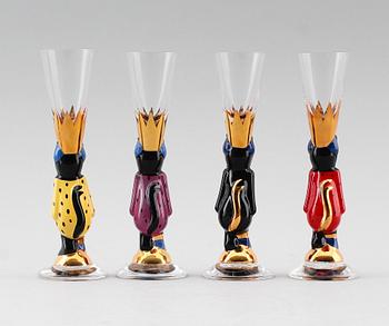 SNAPSGLAS, 4 st, Gunnar Cyrén, signerade, "Nobelservisen", Orrefors.