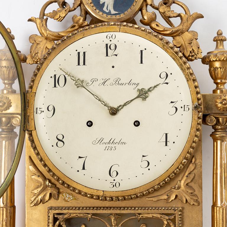 A late Gustavian wall clock by Per Henrik Beurling (master in Stockholm 1783-1806).
