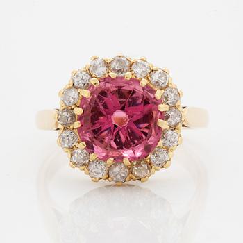 Pink spinel and old-cut diamond ring, French mark, early 1900's.