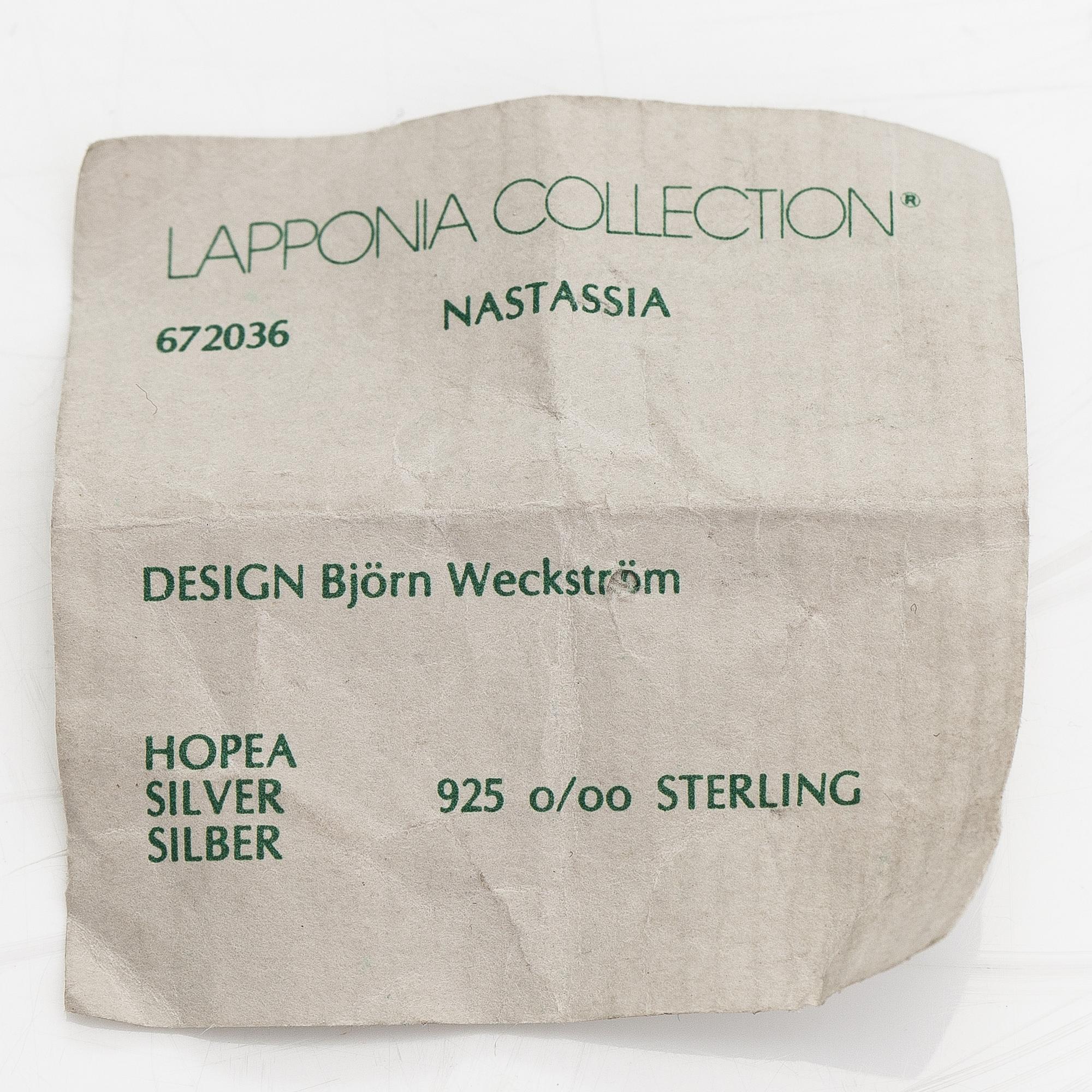 Lapponia, A sterling silver ring, a pair of earrings and a tie pin.