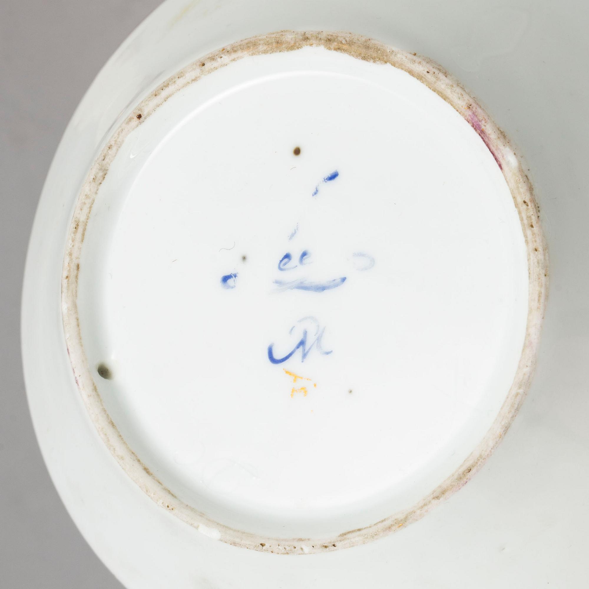 A French cup and saucer, 19th century, with a Sevre like mark.