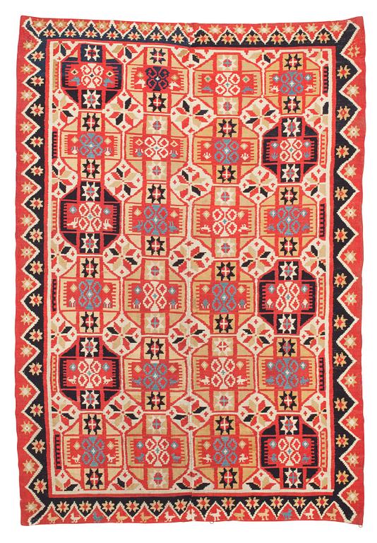 BED COVER, double-interlocked tapestry. 165 x 112,5 cm. Scania, Sweden, around 1830. Färs/Gärds/Villands district.