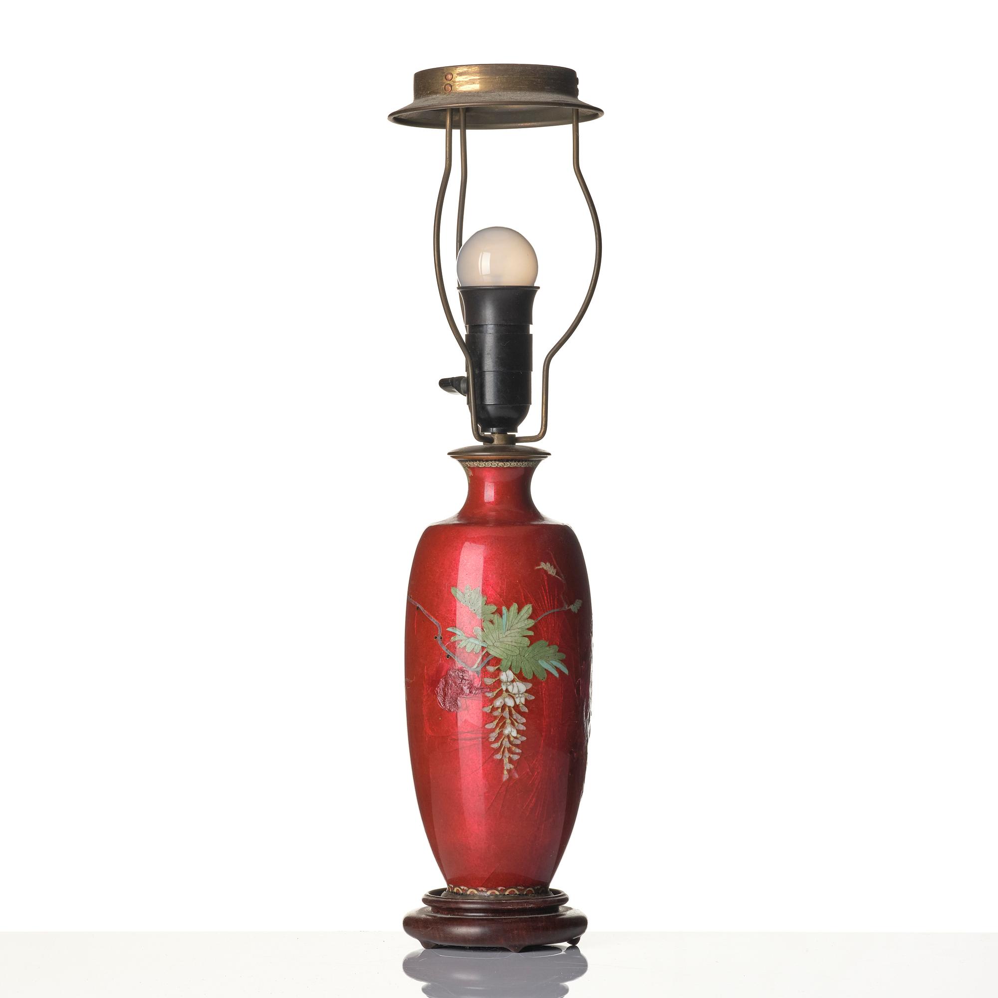 A Japanese enamel vase and lamp, Meiji (1868-1912).