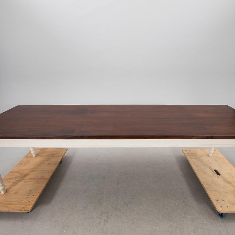 A modern painted wooden table.