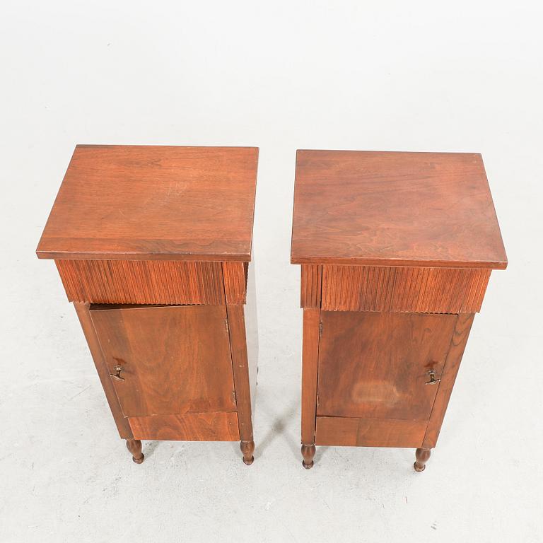 A pair of walnut Louis XVI style bedside tables first half of the 20th century.