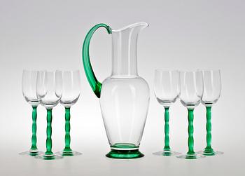 VINGLAS, 6 st, samt KARAFF, glas, "Nobel", Gunnar Cyren, Orrefors.