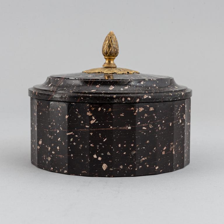 A Swedish Empire 19th century porphyry butter box.