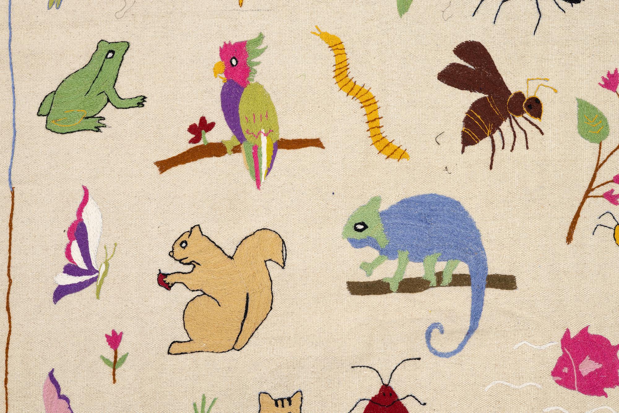 A hand-embroidered Kelim carpet, 202 x 150 cm.