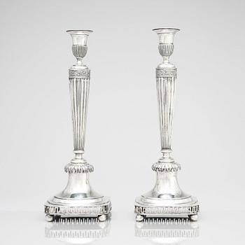 A pair of Swedish early 19th century silver candelsticks, mark of Jacob Hallardt, Stockholm 1811.