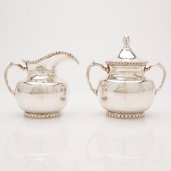 Creamer and sugar bowl with lid, sterling silver, Mexico.