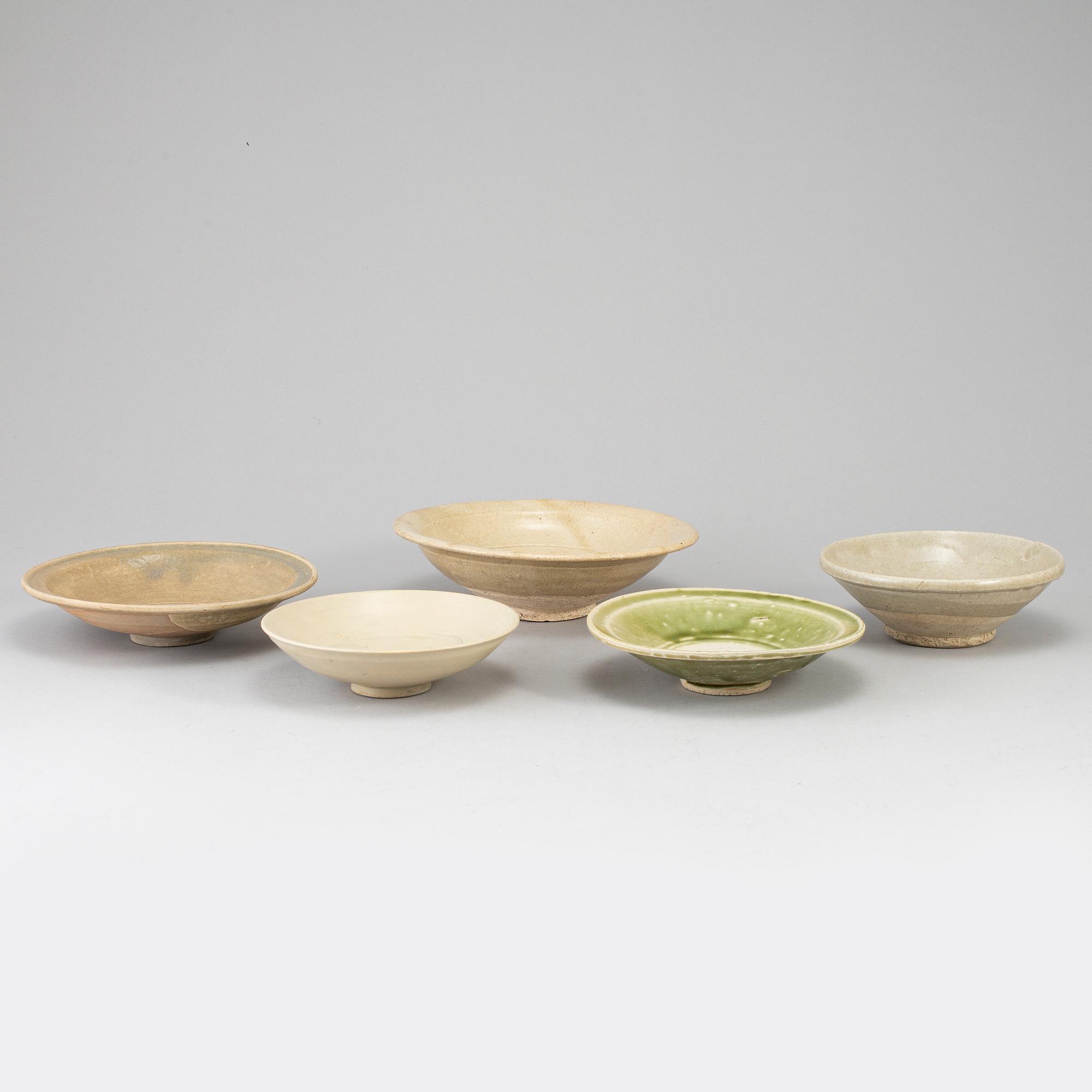 A group of five ceramic dishes, Southeast asia, mostly 19th century.