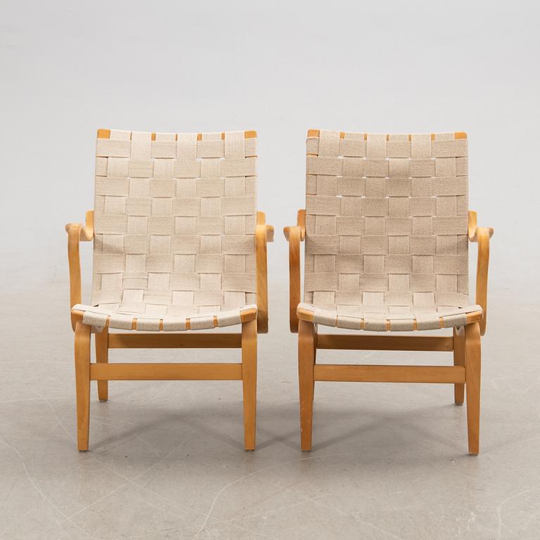 Bruno Mathsson, Fåtöljer/Karmstolar ett par, "Eva" Firma Karl Mathsson sent 1900-tal.