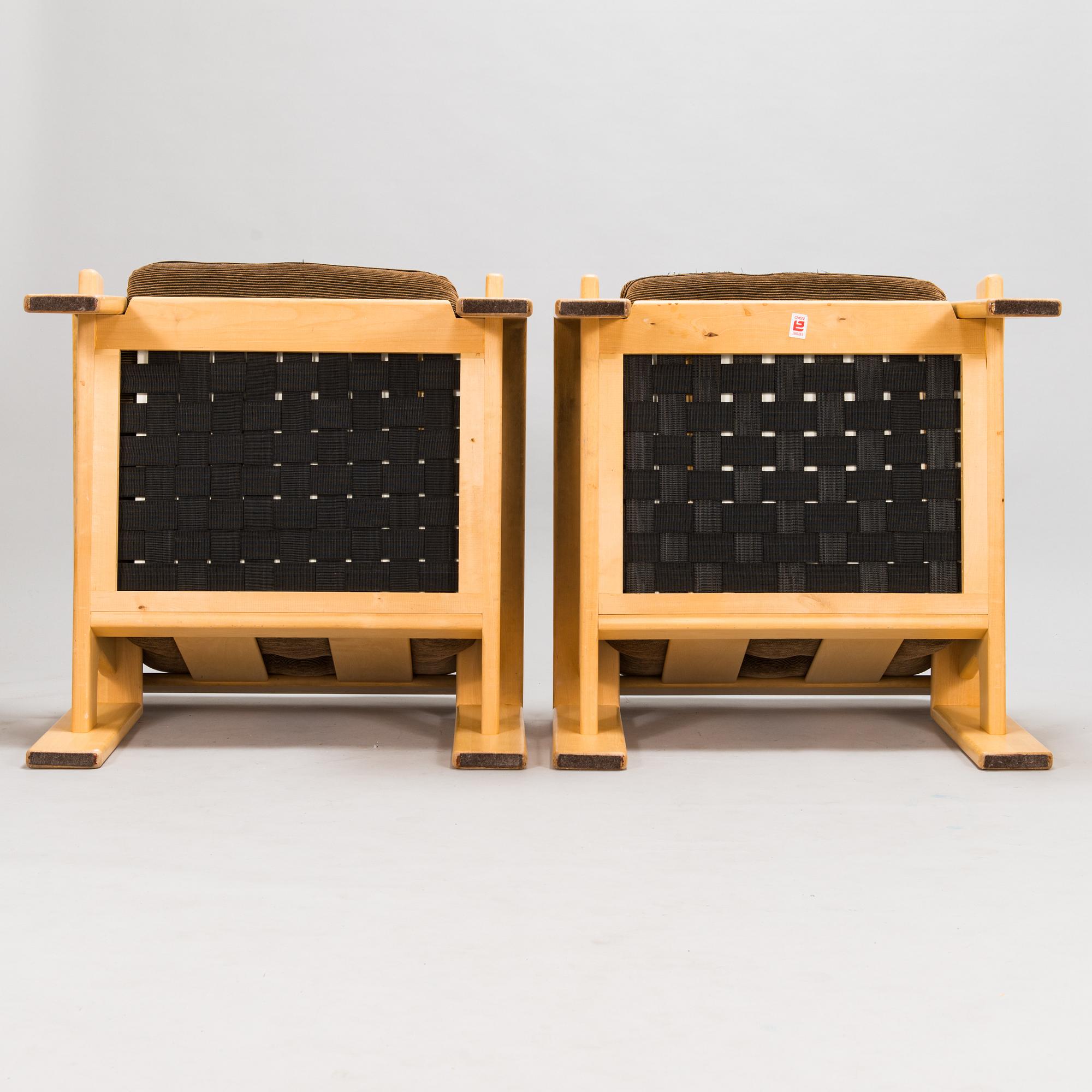 Esko Pajamies, A pair of 1970's 'Bonanza' armchairs, coffee table and sofa for Asko.