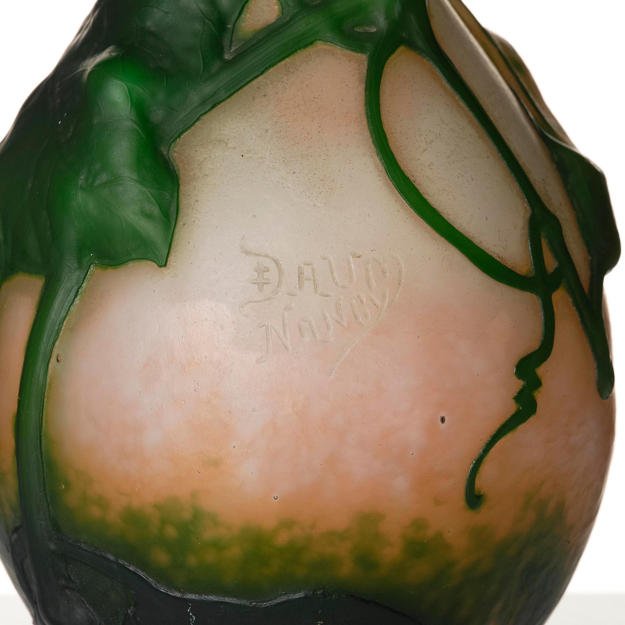 Daum Frères, an Art Nouveau soufflé glass vase, "Coloquinte en fleurs", Nancy, France, ca 1906-1907.