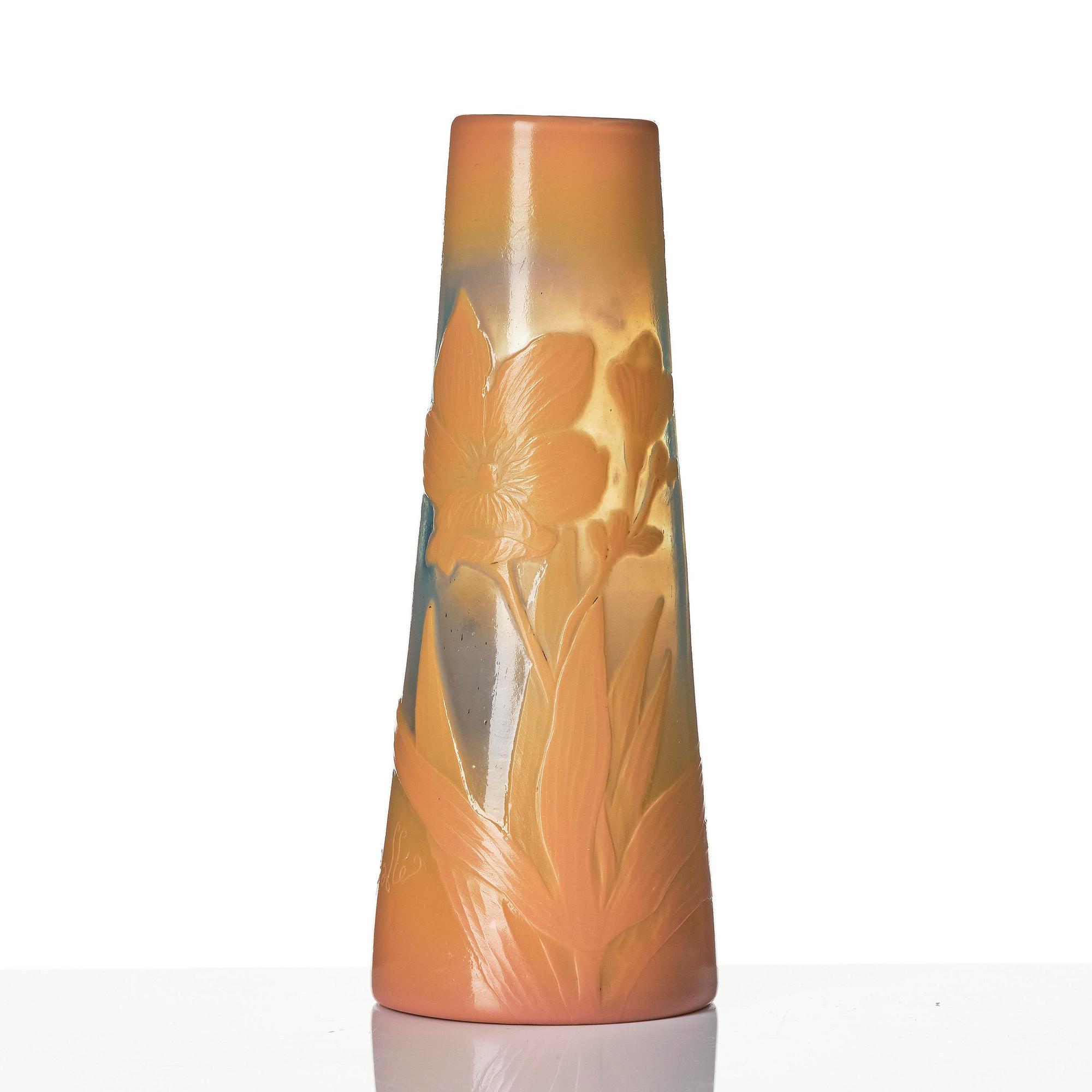 Emile Gallé, an Art Nouveau cameo glass vase and a fire-poilshed cameo glass bowl, Nancy, France.