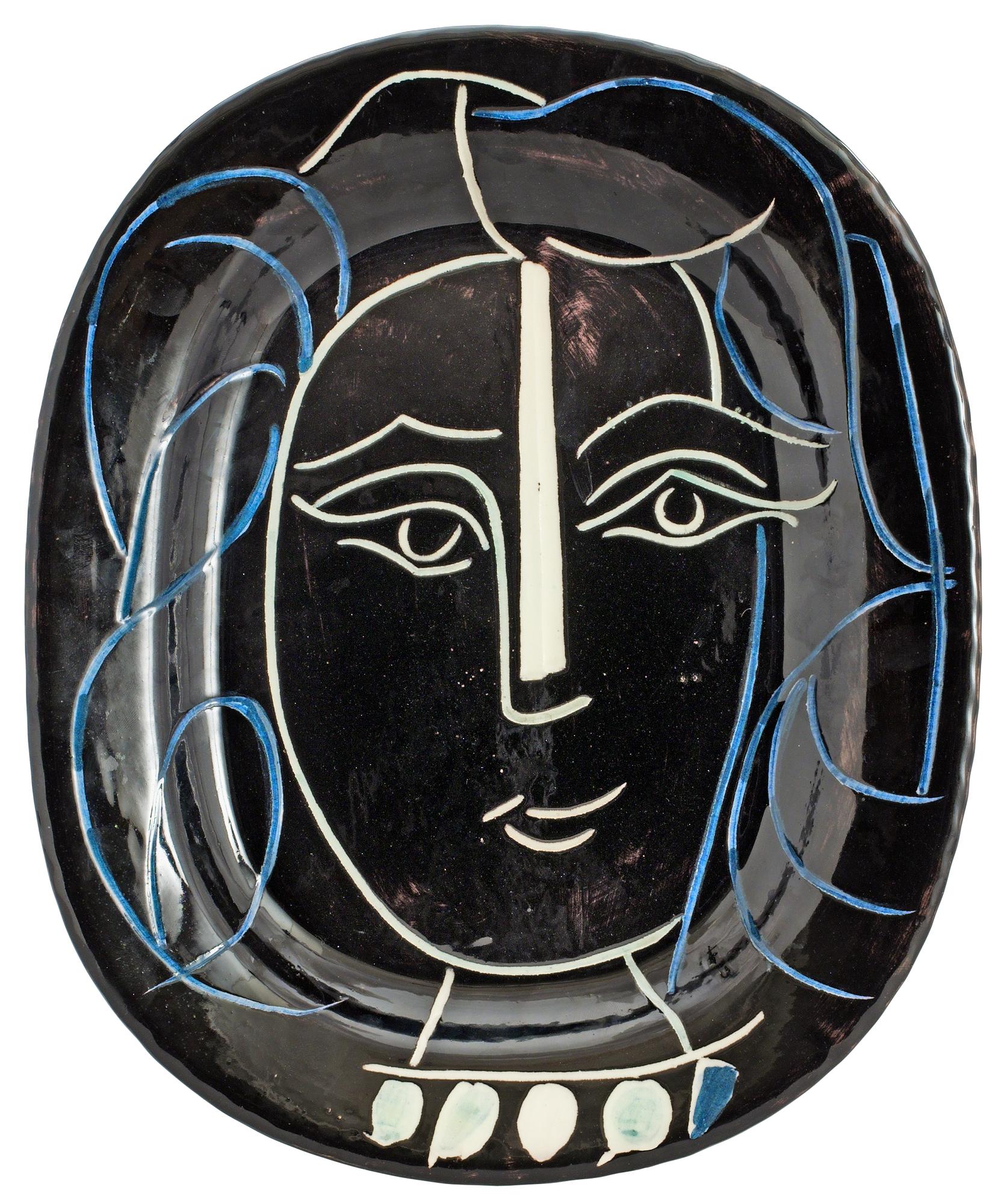 A Pablo Picasso 'Visage de femme' faience dish, Madoura, Vallauris, France 1953.