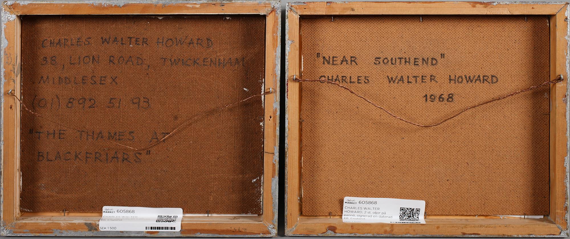 CHARLES WALTER HOWARD, 2 st, oljor på pannå, signerad en daterad 68, England.