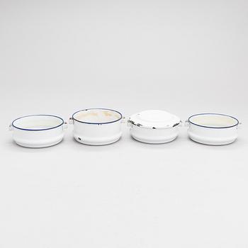 A set of 7 enamelled metal serving dishes. Kockums emaljverk and Finel.
