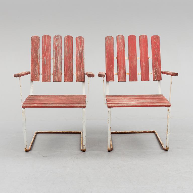 A pair of mid 20th century garden armchairs by Grythyttan stålmöbler.