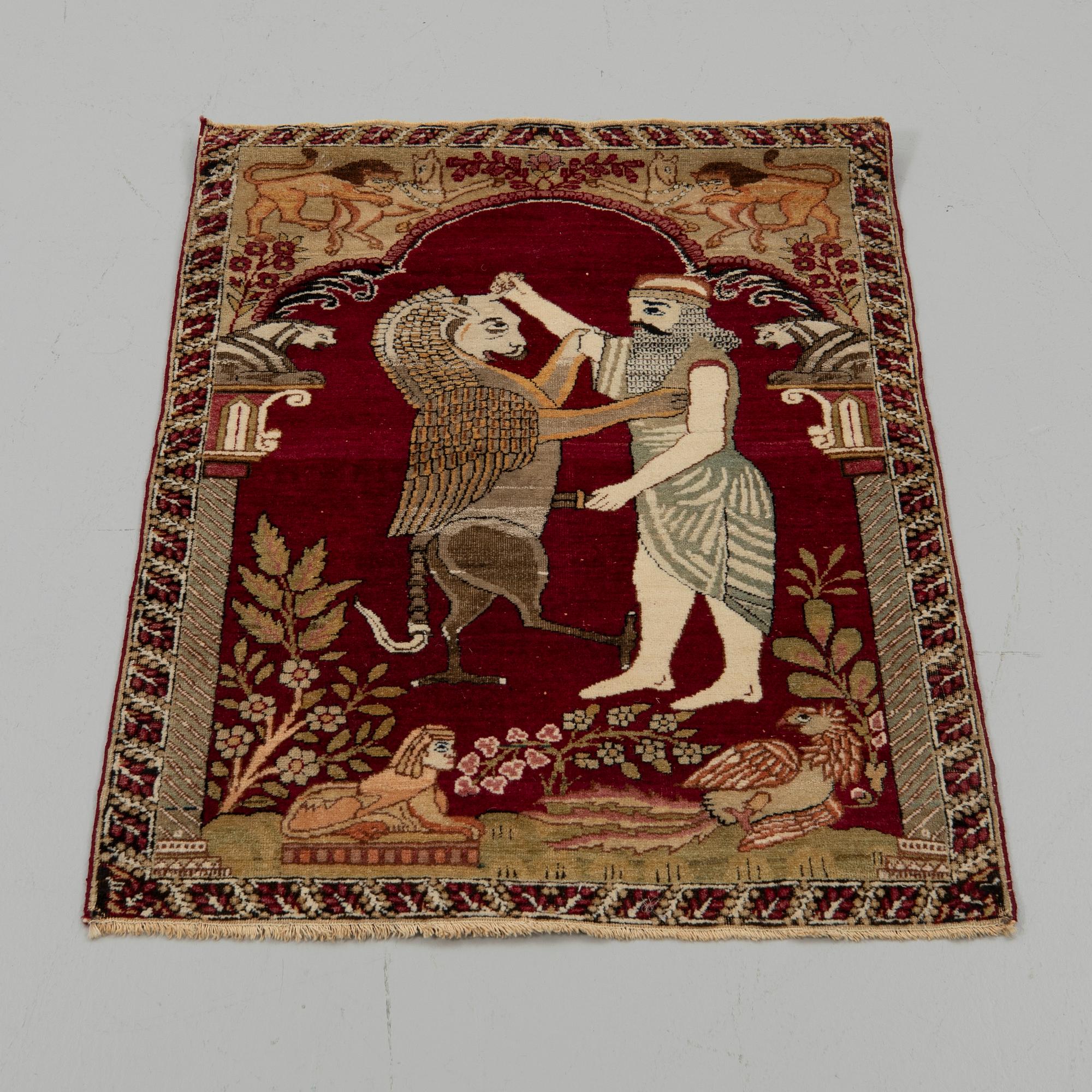 Carpet, figural, Tabriz, wool on cotton warp, 80 x 60 cm.