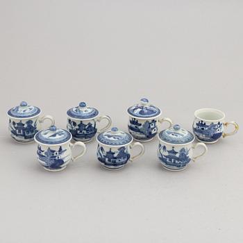 Seven blue and white porcelain cream cups, CHina, Qing dynasty, 19th century.