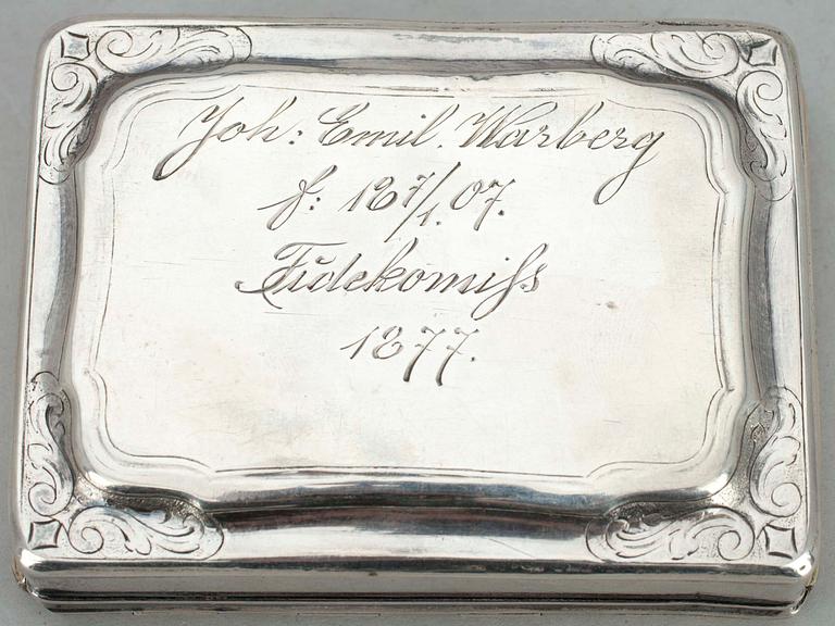 SNUSDOSA, silver, Samuel Nourin, Nyköping 1745-62. Vikt ca 94 g.